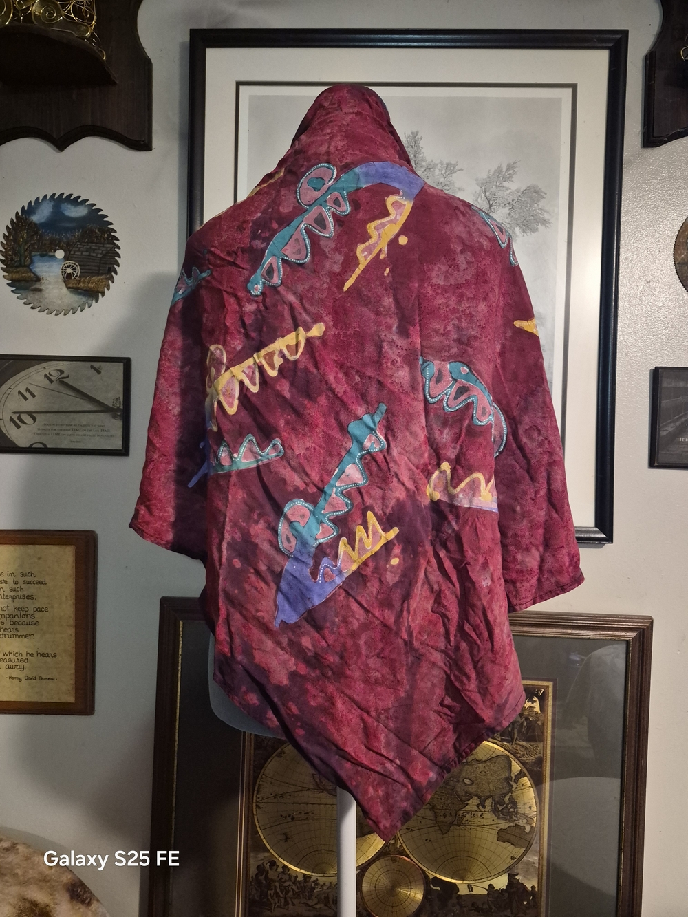 Vintage Red Batik Abstract Triangular Scarf / Shawl